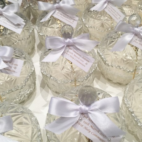 Decorative candle trinket with mini rosary bead