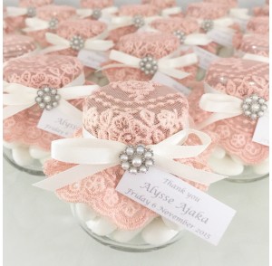 Coral  lace candy jar bonbonniere