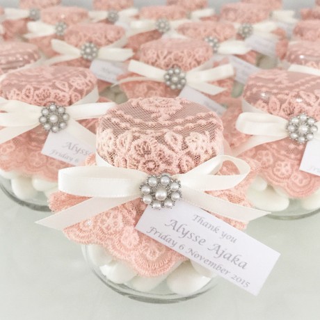 Coral  lace candy jar bonbonniere