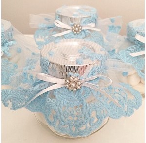 Baby blue lace candy jar bonbonniere   