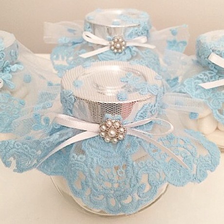 Baby blue lace candy jar bonbonniere   