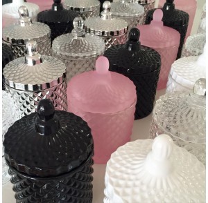 Glass candle bonbonniere (Pink, Black, Silver, White) Glass candle bonbonniere (Pink, Black, Silver, White)