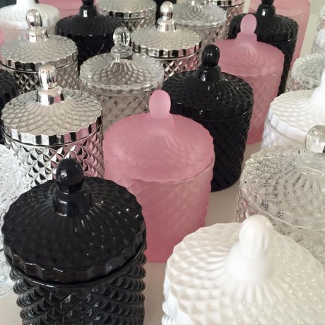 Glass candle bonbonniere (Pink, Black, Silver, White) Glass candle bonbonniere (Pink, Black, Silver, White)