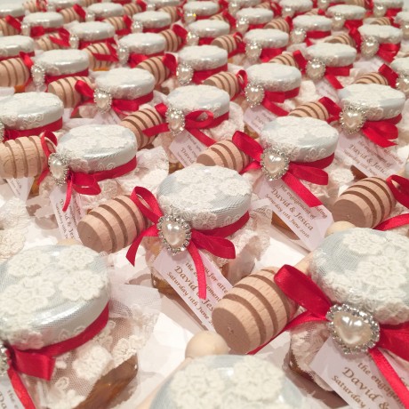 Honey mini square ivory lace jar bonbonniere