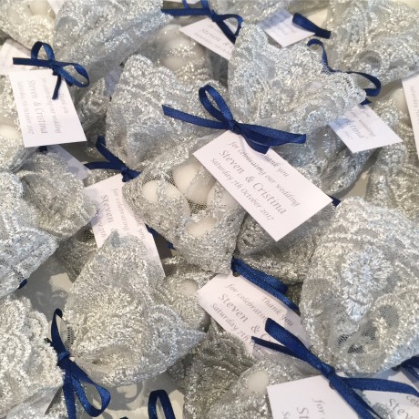 Silver lace bonbonniere bags 