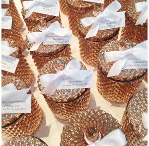 Rose gold glass candle bonbonniere 