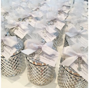 Silver glass candle & tulle bonbonniere 