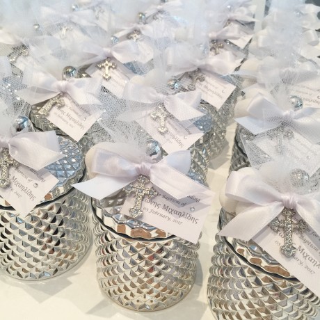 Silver glass candle & tulle bonbonniere 