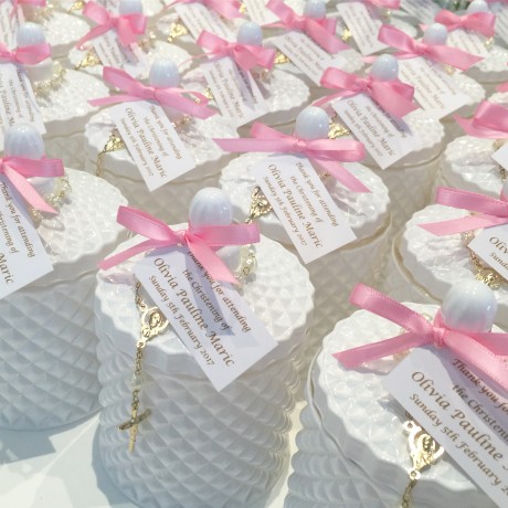 White glass candle bonbonniere