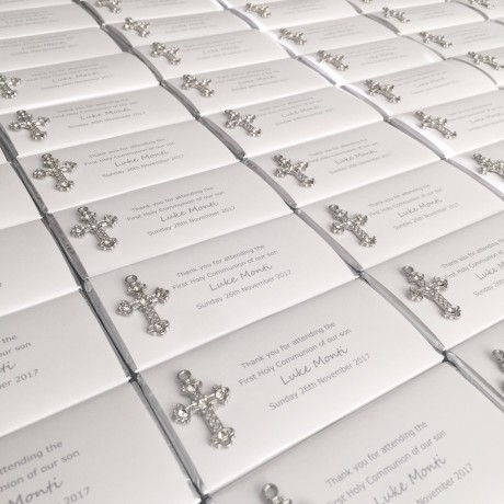 Silver cross chocolate bar bonbonniere