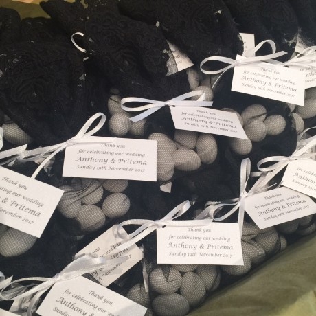 Black lace bonbonniere bags 