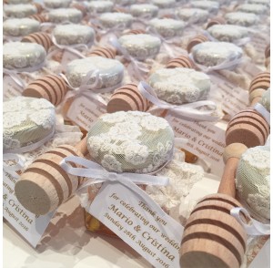 Ivory lace honey jar bonbonniere