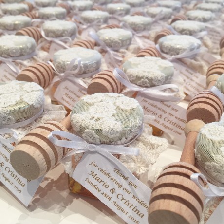 Ivory lace honey jar bonbonniere