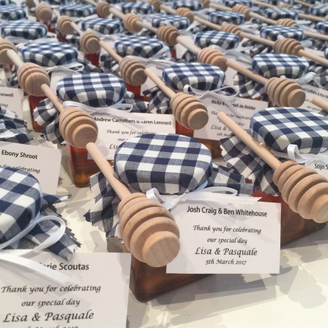 Large square honey jar bonbonniere