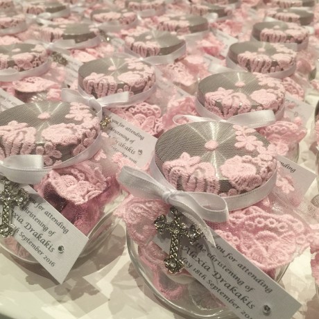 Pink lace candy jar bonbonniere