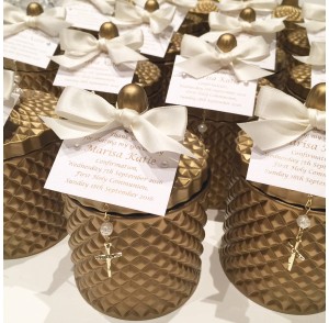 Brass gold glass candle bonbonniere 