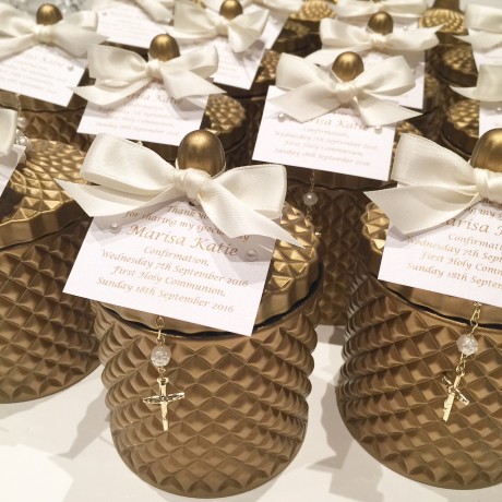 Brass gold glass candle bonbonniere 