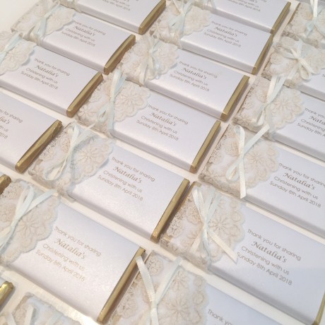 Ivory lace chocolate bar bonbonniere