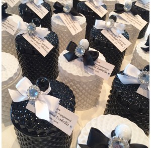 Black & white glass candle bonbonniere