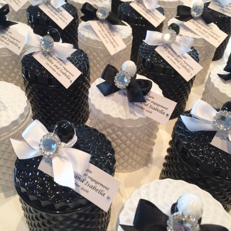 Black & white glass candle bonbonniere