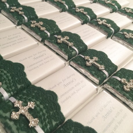 Jade green lace chocolate bar bonbonniere