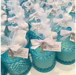 Blue glass candle bonbonniere 