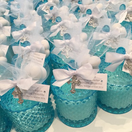 Blue glass candle bonbonniere 